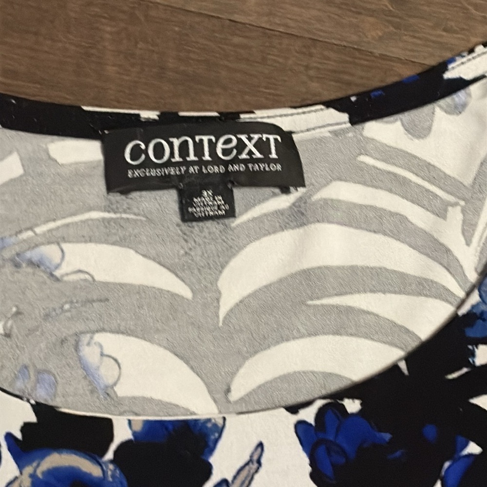 Context by Lord & Taylor flare 3/4 sleeve Blue white, black floral size 3XL - Picture 4 of 8